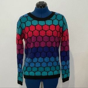 Multicolored Hexagon Pattern Knit Sweater